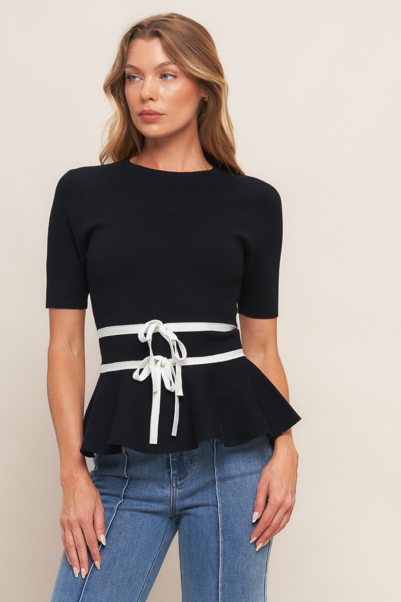 SUNLIT GROVE BLACK SWEATER KNIT TOP Flying Tomato